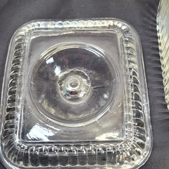 Ribbed Glass Anchor Hocking Refrigerator Storage Candy Dish Inverted Knob Lid - Picture 8 of 14